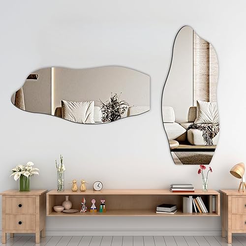 Miniatura 4 de Espejo de pared irregular, 19.6 x 47 pulgadas, decoración de espejo asimétrico para sala de estar, dormitorio, baño, entrada