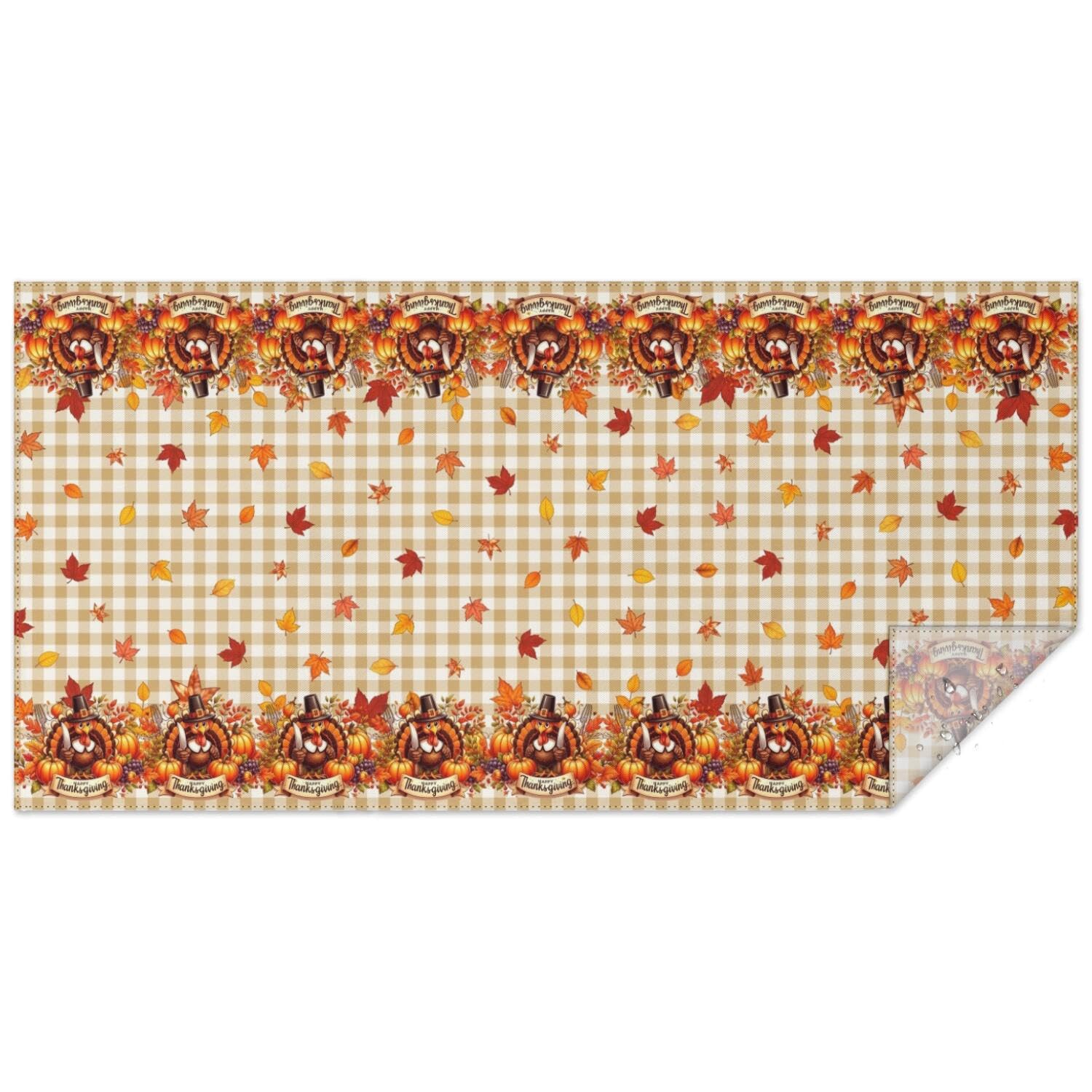 Aokoyi Thanksgiving Turkey Tablecloth 60x120 Inch, Waterproof Washable Farmhouse Fall Rectangle Table Cloth Cover, Autumn Checkered Leaves Seasonal Tablecloth for Party Picnic Dinner Home Decor
