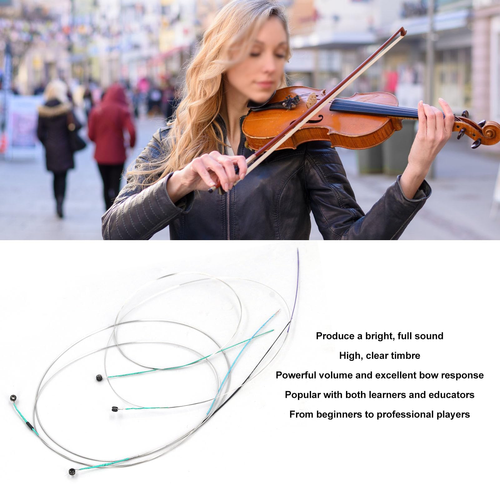 Kadimendium Cuerdas de Violín Acero Cromado Duradero Sonido Brillante para Principiantes 4/4 Juego Completo de Accesorios