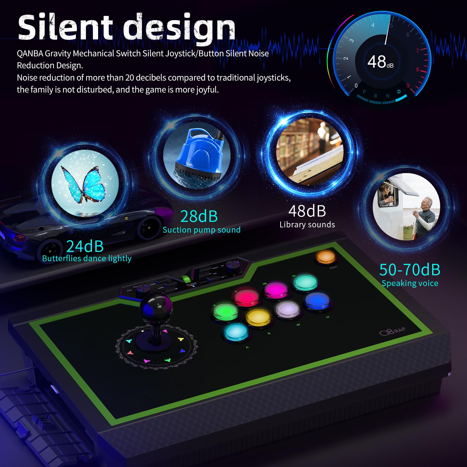 qanba Q8 Silent Arcade Joystick Wired Joystick for PC (Fighting Stick)