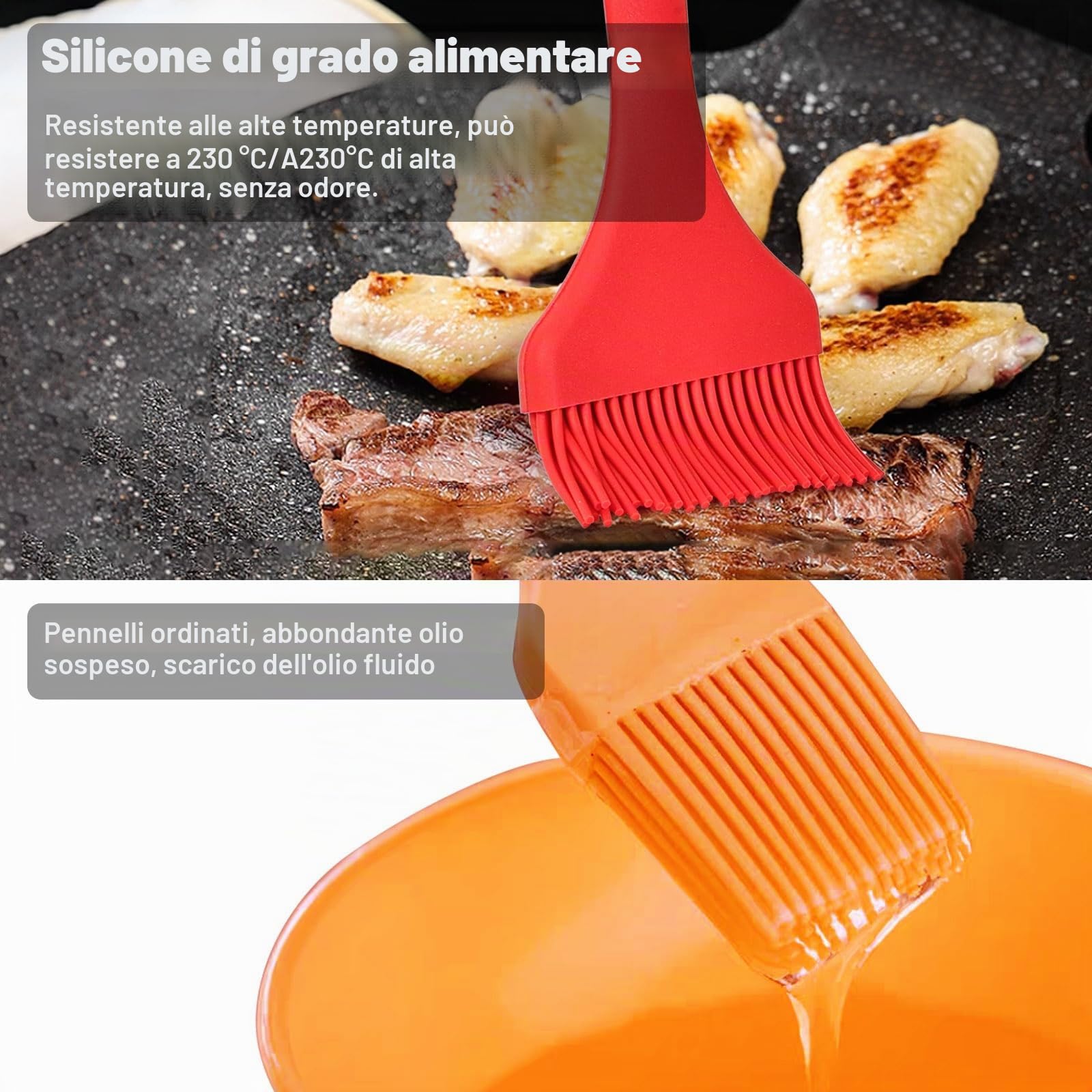 3 Pcs Pennello Silicone Cucina, 9.1/7 / 3.2 cm Pennello da Cucina, per Pasticceria Barbecue Bistecche, Cottura al Forno