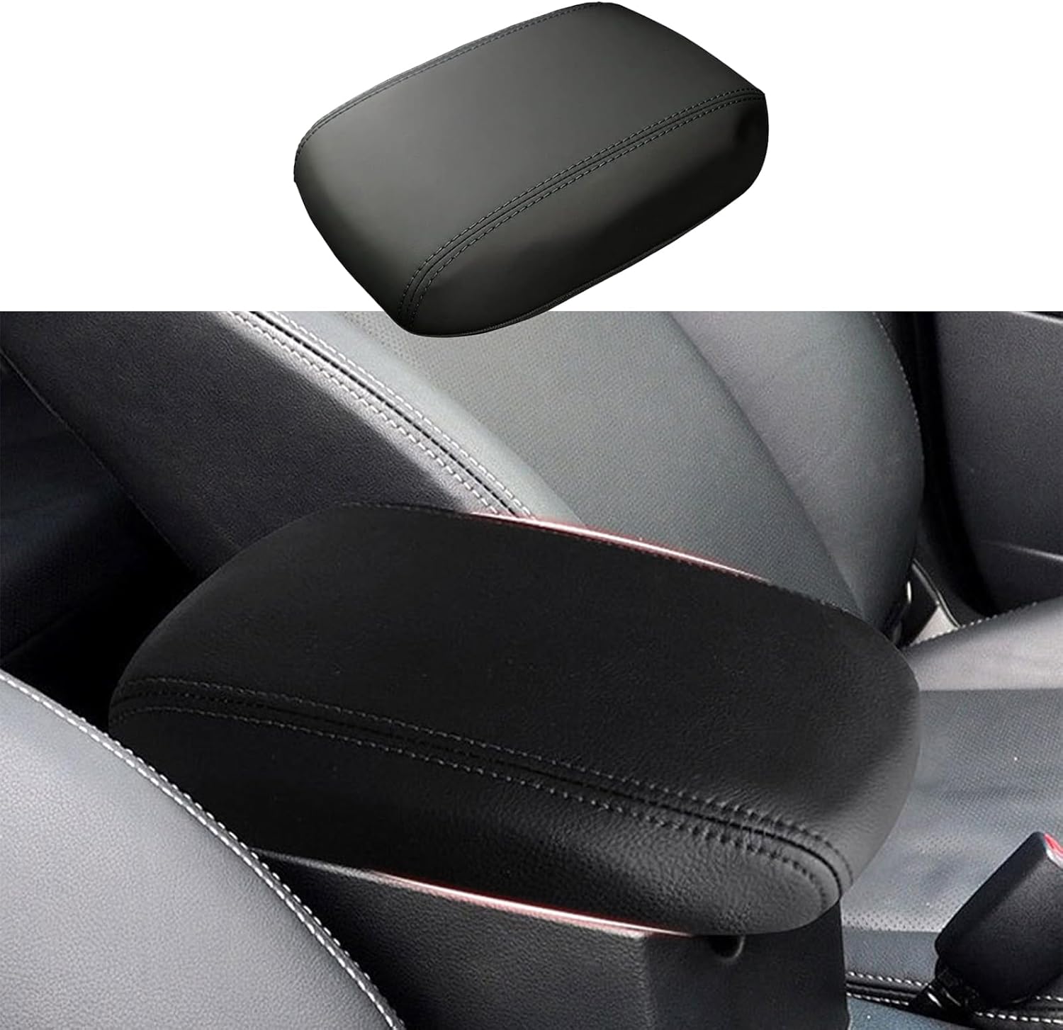 Center Console Armrest Box Cover Suitable for 2013-2018 Subaru Forester Waterproof Anti-Scratch PU Leather Protective Cover Interior Accessories Black Stitch