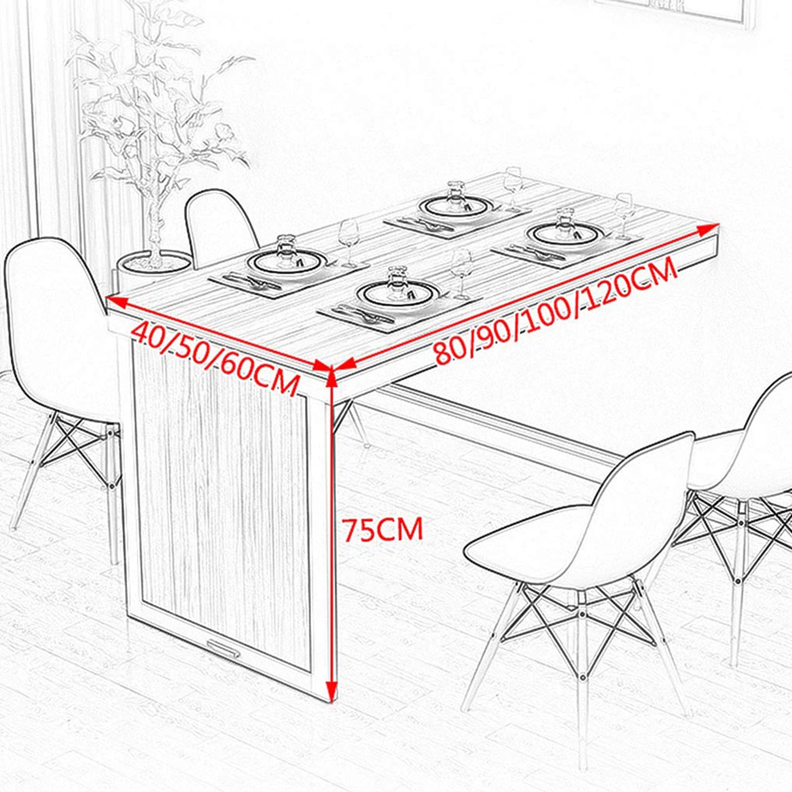 Tavolo Pieghevole da Parete Galleggiante Bianco, banco da Lavoro Convertibile, in MDF, salvaspazio, scrivania da Pranzo Multifunzione, per Ufficio, Camera da Letto, Cucina (Bianco)
