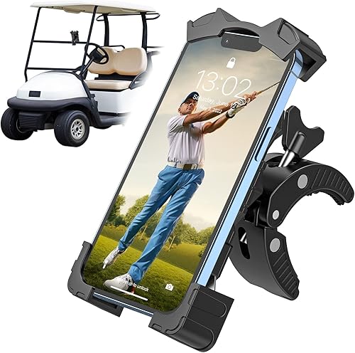 Soporte universal para teléfono para carrito de golf, soporte ajustable para teléfono de bicicleta para manubrios compatible con iPhone 14, 13, 12,