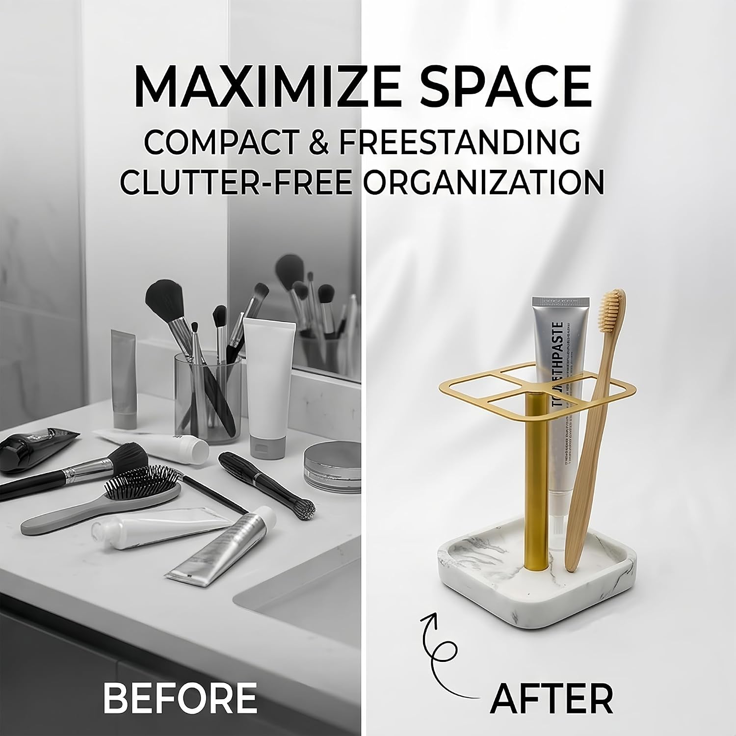 Gold Toothbrush Holder Stand, Stainless Steel Bathroom Organizer