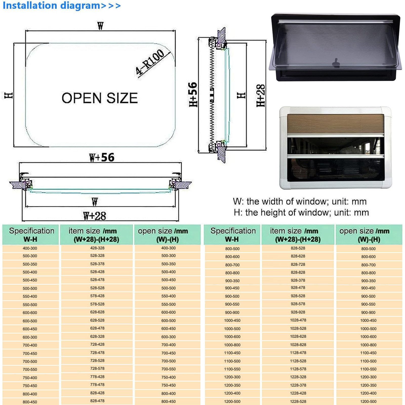 Finestra inclinabile per Camper, Finestra Laterale per roulotte, Finestra Scorrevole oscurata Finestra a Battente per Camper, roulotte, Furgone, Camper,1200x350mm