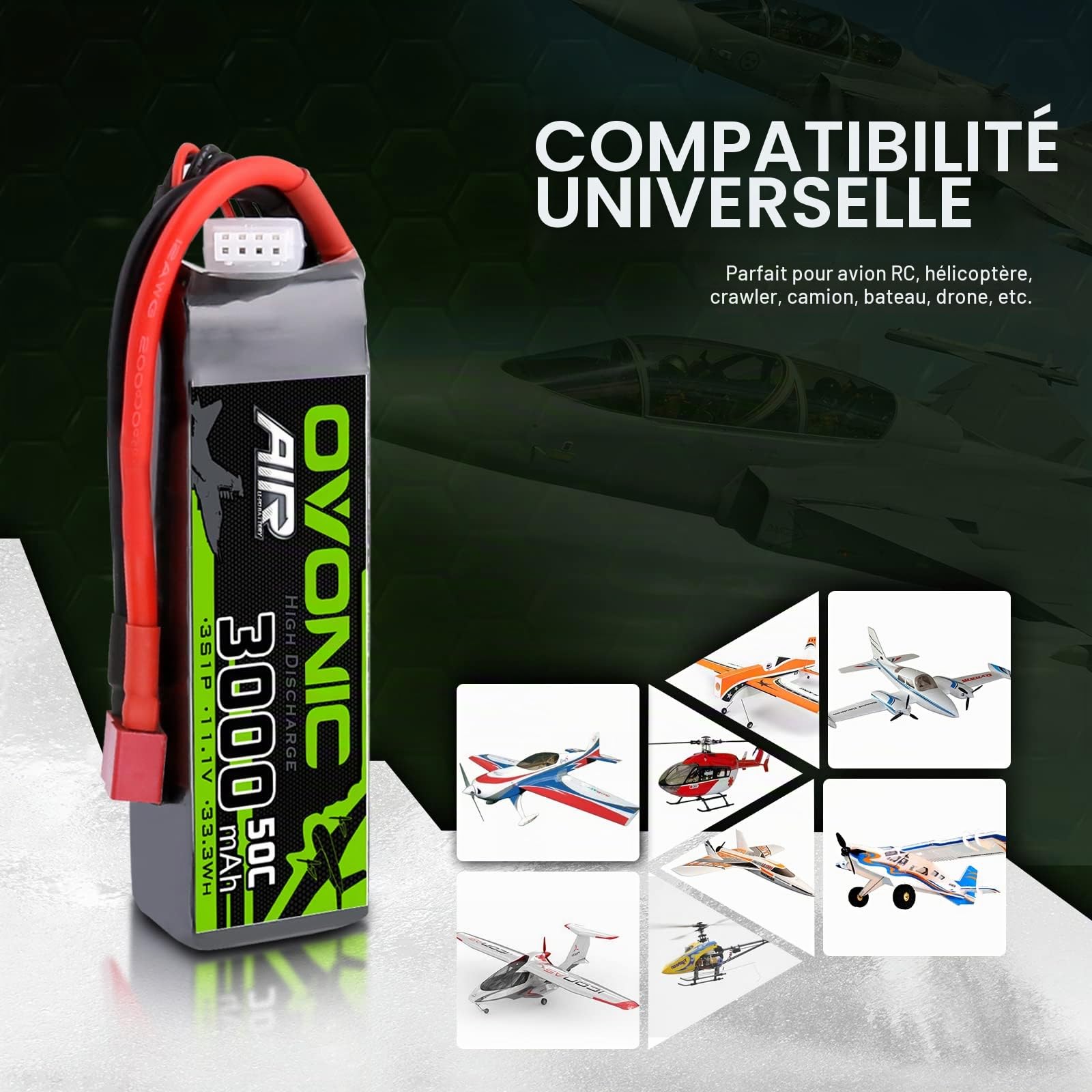 OVONIC Lipo Batterie 3s 3000mAh 50C 11.1V Lipo avec Connecteur Dean Style T pour RC Avion Hélicoptère Voiture Camion Truggy Hobby DIY (2 pcs)