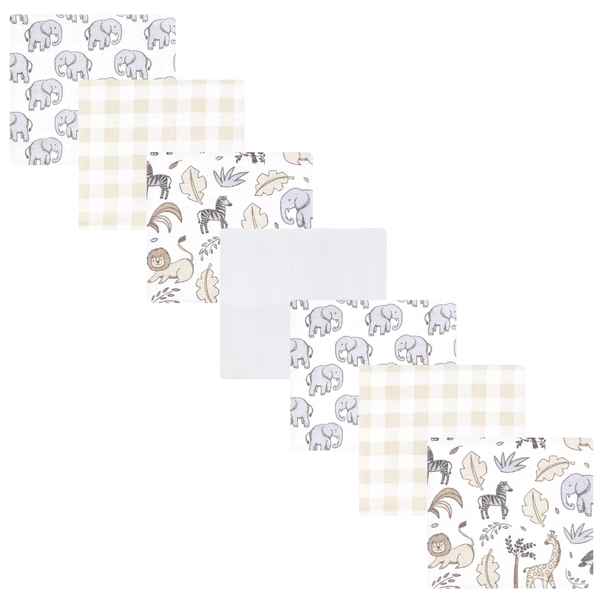 Little Treasure Hudson Baby Cotton Poly Flannel Receiving Blankets Multipack, Grey Neutral Safari, 30x30 inches