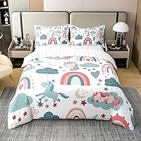 Vista 8 de Funda de edredón de 100 % algodón natural con diseño de arco iris, diseño de rayas coloridas, tamaño individual con 1 funda de almohada, estampado