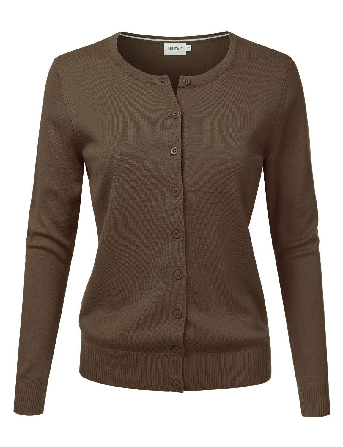 NINEXIS Women's Long Sleeve Button Down Soft Knit Cardigan Sweater Coffee M