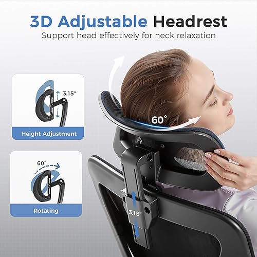 Miniatura 11 de COMHOMA ErgoPlus-E53 - Silla de oficina ergonómica, silla de escritorio de malla ejecutiva, respaldo alto, reposabrazos ajustable y soporte lumbar