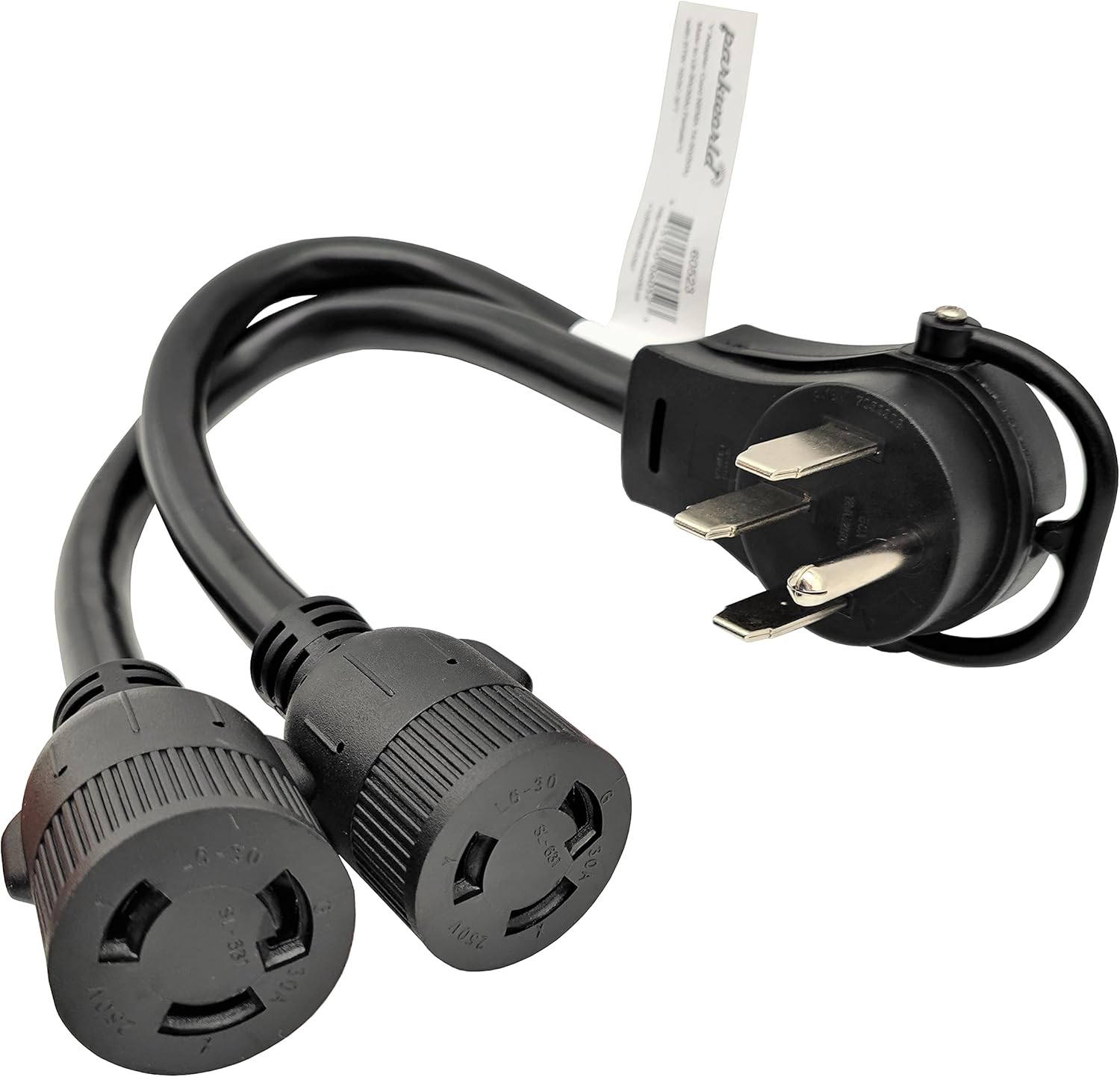 Parkworld 60523 NEMA 14-50P to L6-30R Dual Socket Splitter Cord, RV 50 AMP 4-Prong 14-50 Male Plug to NEMA (2) L6-30 Female Twist Lock Receptacle 250V 1.5FT