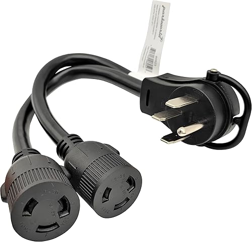 Parkworld 60523 NEMA 14-50P a L6-30R Cable divisor de doble enchufe, RV 50 AMP 4 clavijas 14-50 macho a NEMA (2) receptáculo de bloqueo giratorio
