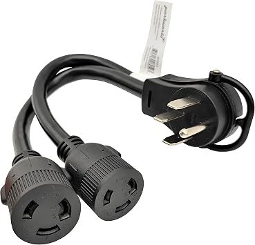 Parkworld 60523 NEMA 14-50P to L6-30R Dual Socket Splitter Cord, RV 50 AMP 4-Prong 14-50 Male Plug to NEMA 2 L6-30 Female Twist Lock Receptacle 250V 1.5FT