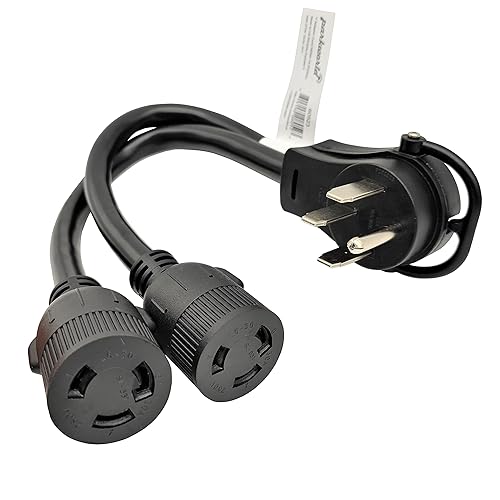 Parkworld 60523 NEMA 14-50P a L6-30R Cable divisor de doble enchufe, RV 50 AMP 4 clavijas 14-50 macho a NEMA (2) receptáculo de bloqueo giratorio