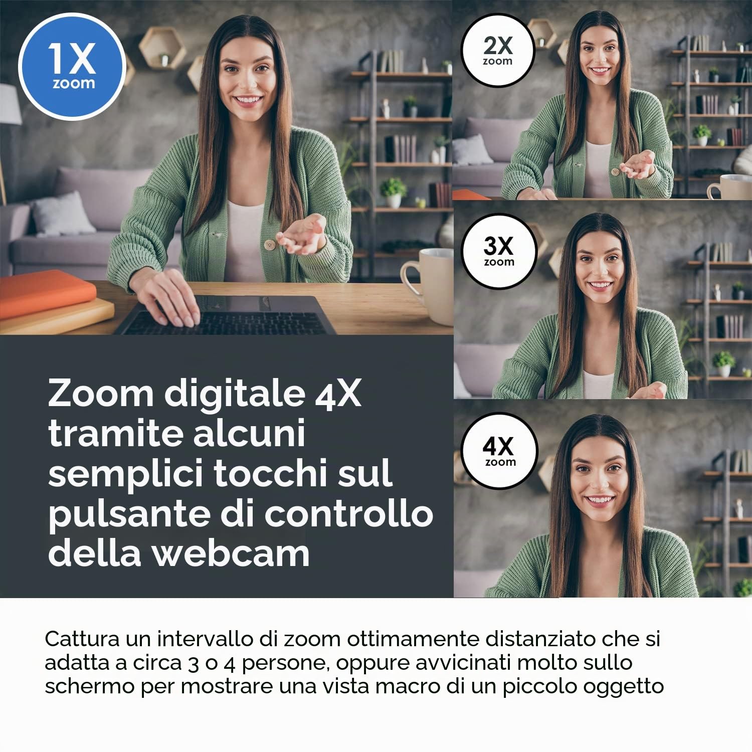 Creative Live E!Cam Sync V3 2K QHD Webcam USB con zoom digitale 4X (4 modalità zoom da grandangolo a stretto ritratto), obiettivo privacy, 2 microfoni per PC e Mac
