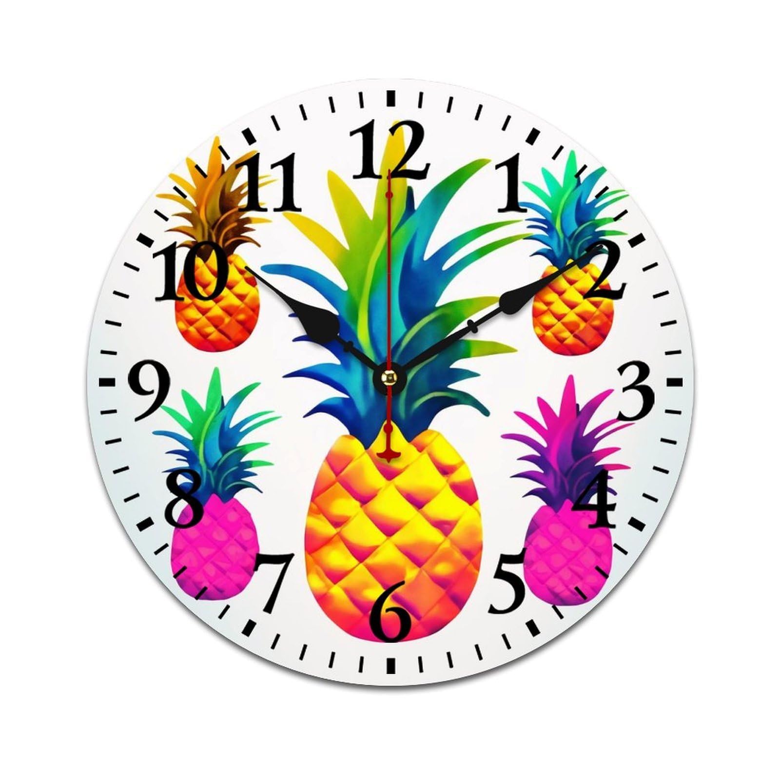 NTVOWPZO 10 Inch Wall Clock Wooden Colorful Pineapple Battery Operated Wall Clocks Silent Non-Ticking Square Wall Clock for Living Room Kitchen Home Office Wall Decorative Clocks