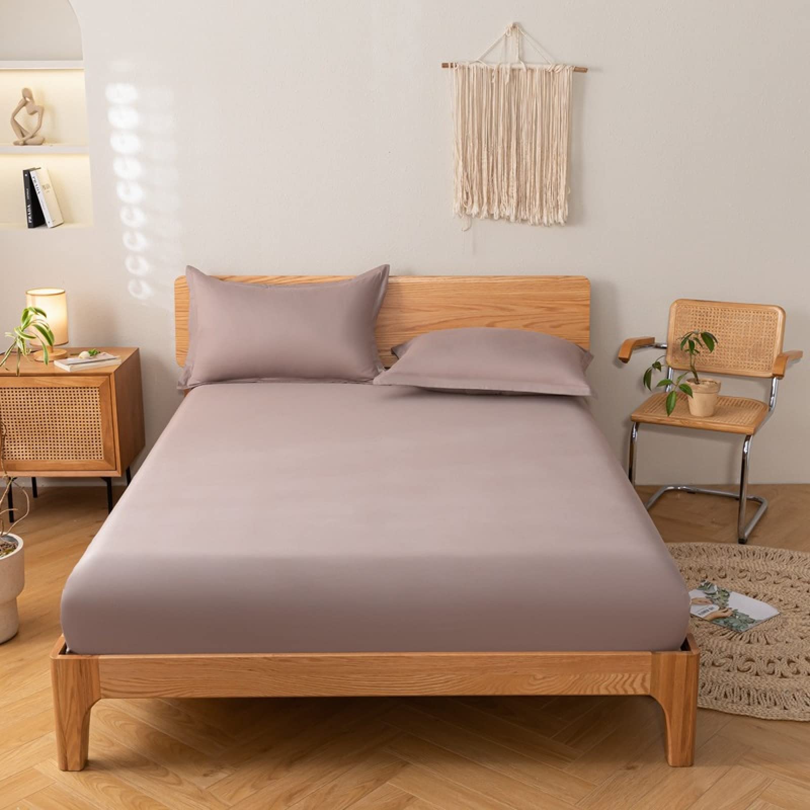 FCLDESHOP Wasserbetten - Spannbetttücher,Einfarbige Baumwollbettwäsche mit extra tiefen Taschen, weiche Komfort-Matratzenauflage, passend für 12 Zoll/30 cm Tiefe Matratzen, grau 1,90 x 200 cm + 30 cm
