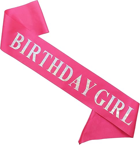 Banda de cumpleaños para niña, banda de purpurina iridiscente plateada satinada rosa, regalos de decoración de fiesta de princesa de feliz