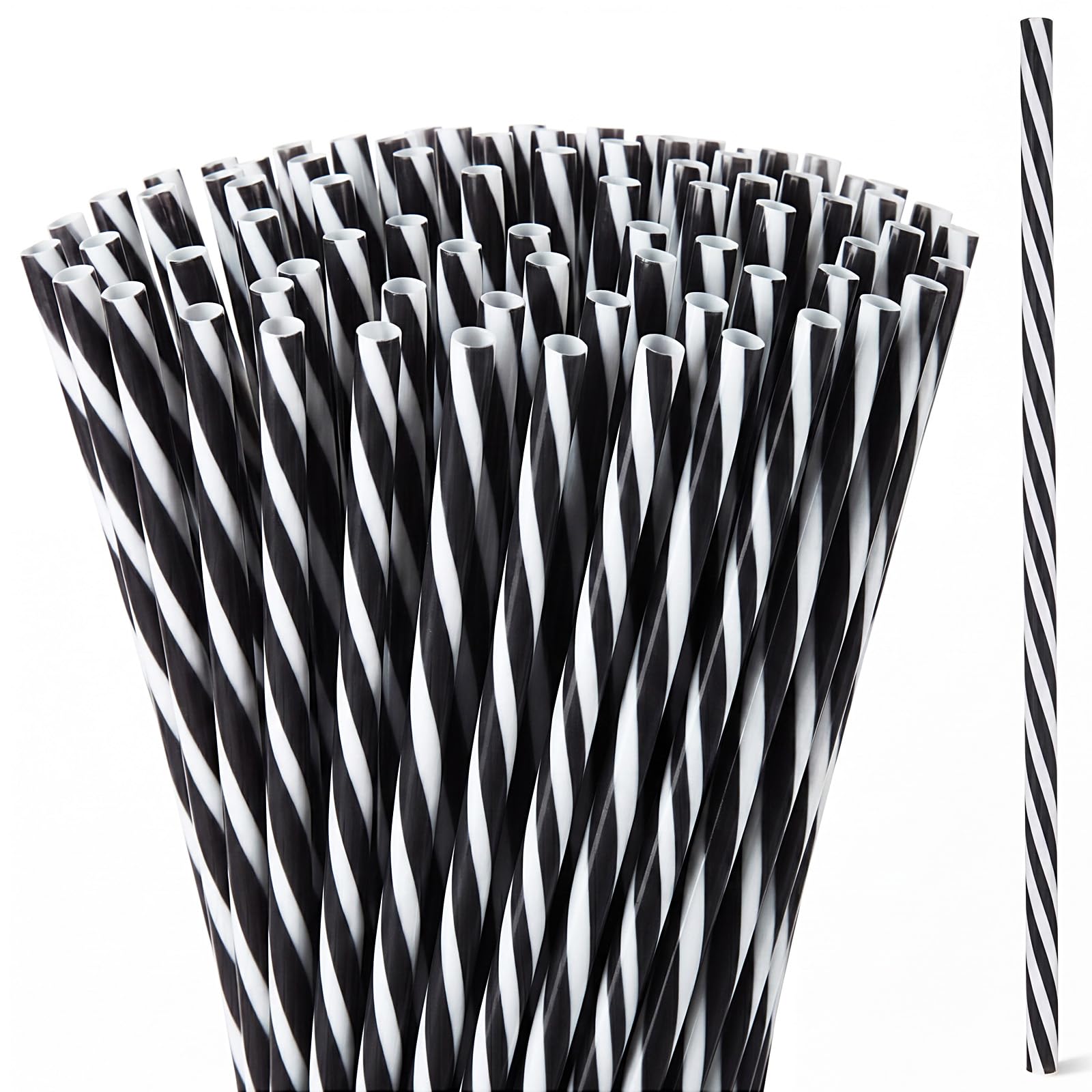 Photo 1 of Honeydak 50 Pcs Plastic Straws, Black and White Stripe, 9 Inch