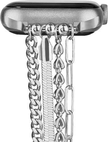 QINGQING Silver Chain Bracelet Compatible for Apple Watch Band,Women Fashion Sli