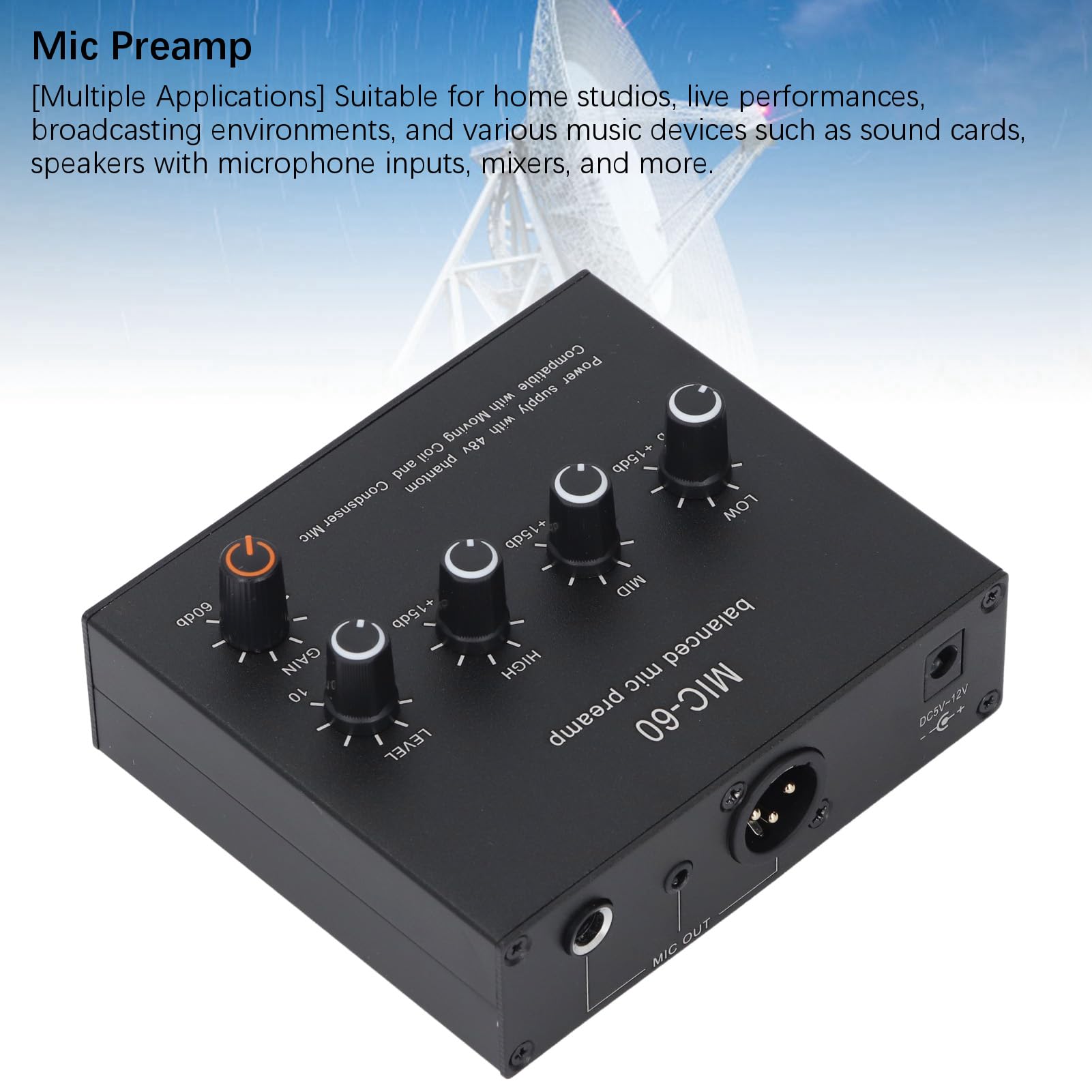 Preamplificatore Microfonico Guadagno 60dB Amplificatore Microfonico a Condensatore Dinamico DC5 12V per Spettacoli Dal Vivo in Studi Domestici