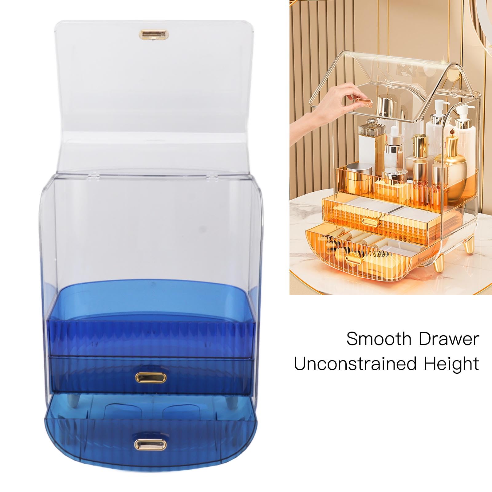 Estuche para Cajones de Cosméticos, Organizador de Belleza Elegante con Gran Capacidad para Tocador de Dormitorio en Casa, Hecho de PET Duradero (BLUE)