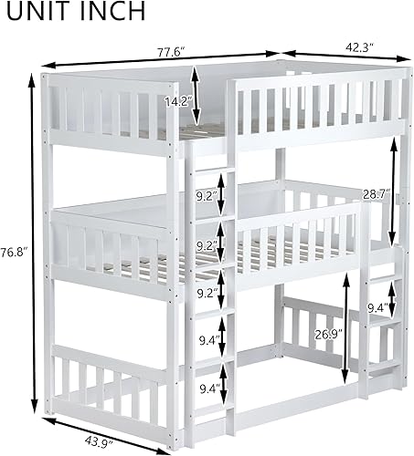 Miniatura 47 de Litera triple de metal, tamaño matrimonial XL sobre individual XL sobre tamaño Queen, elegante base de cama triple con seguridad garantizada para