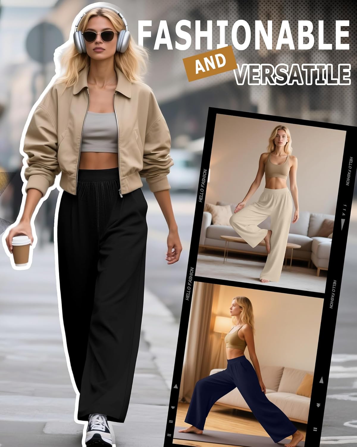 Huukeay 3 Pack Women's Lounge Pants, Cozy Wide Leg Lounge Slacks with Pockets Loose Flowy Yoga Sweatpant Workout Comfy Jogger - Image 2