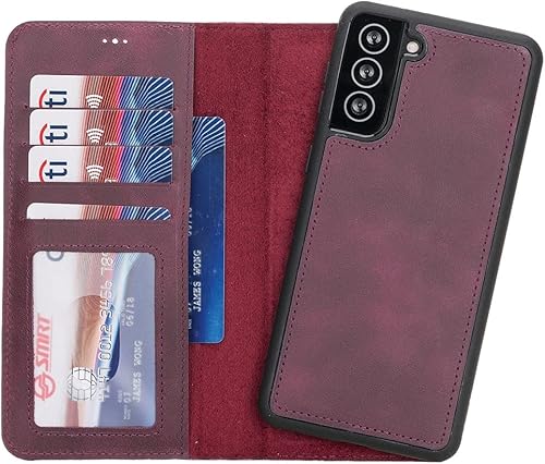 Premium Samsung Galaxy Wallet Case, Handmade Genuine Leather, Detachable Magnetic Flip Cover with Card Holders, Customizable, Horizontal Kickstand