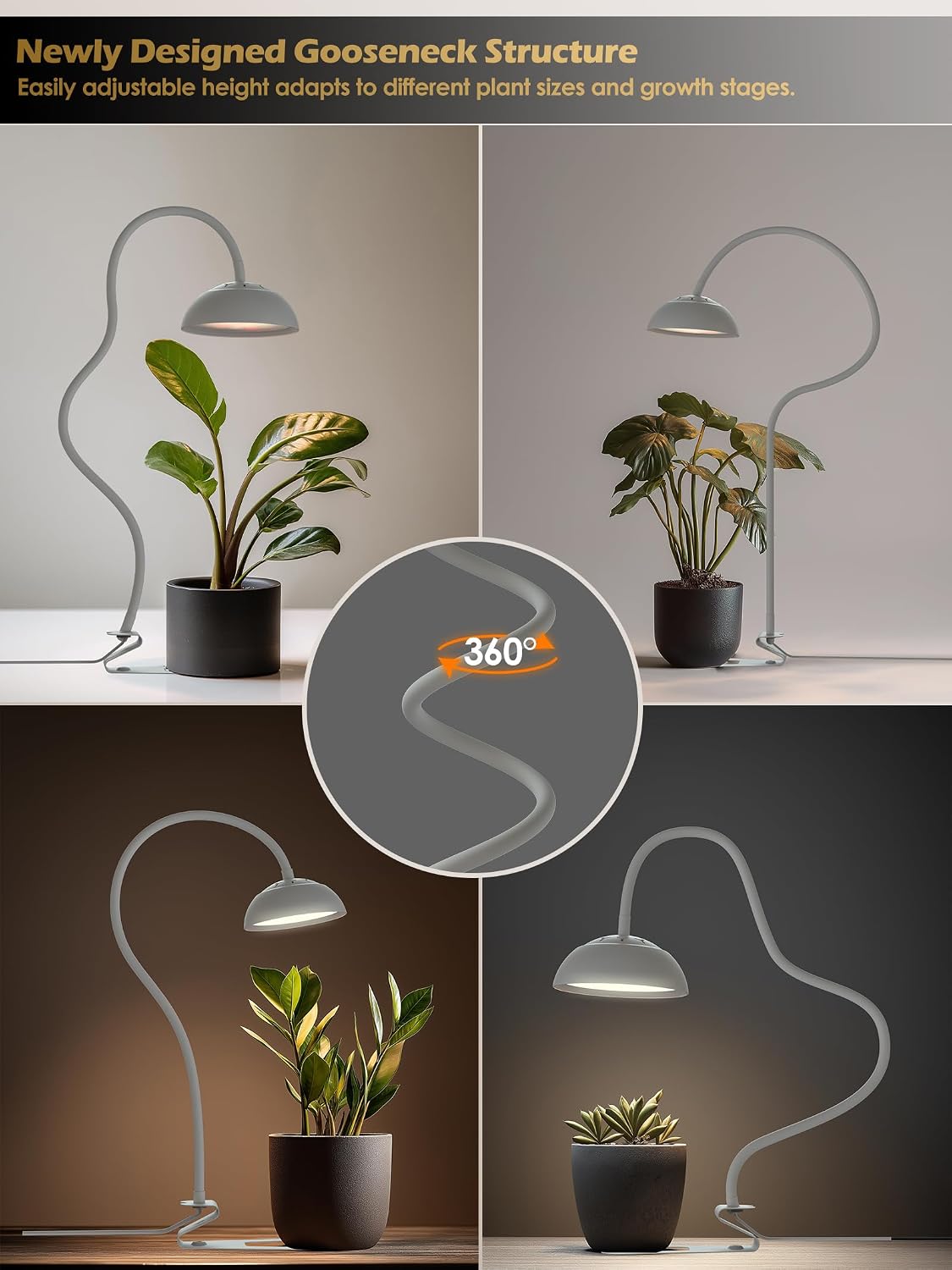 GLOWRIUM Smart Grow Lights for Indoor Plants,10W Full Spectrum LED Plant Light with 3/9/12 Timer,10 Dimmable Levels,Height Adjustable Grow Light with Base (White)