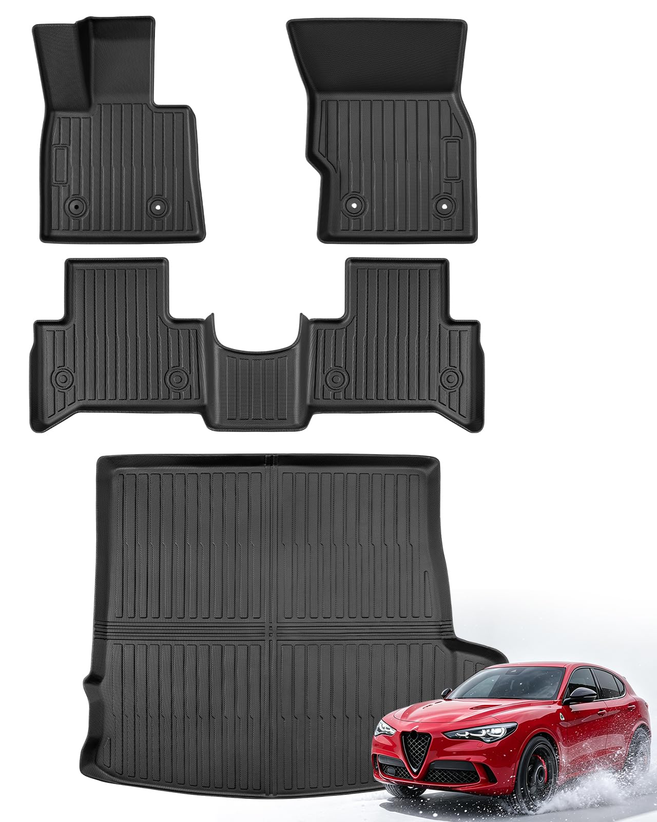 Car Floor Mats for Alfa Romeo Stelvio 2018-2026 with Subwoofer Black