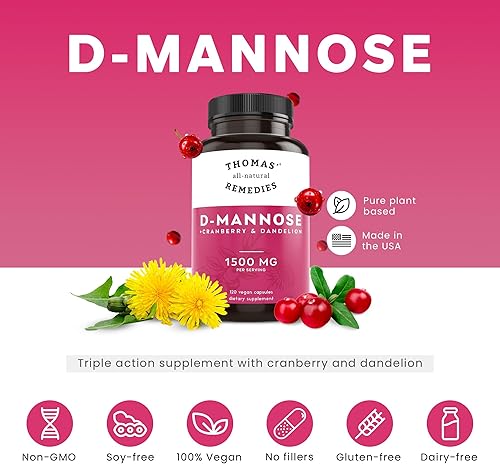 Miniatura 2 de Thomas' all-natural Remedies D-manosa 1200mg - con arándano y diente de león - Apoyo natural para la salud del tracto urinario y las infecciones