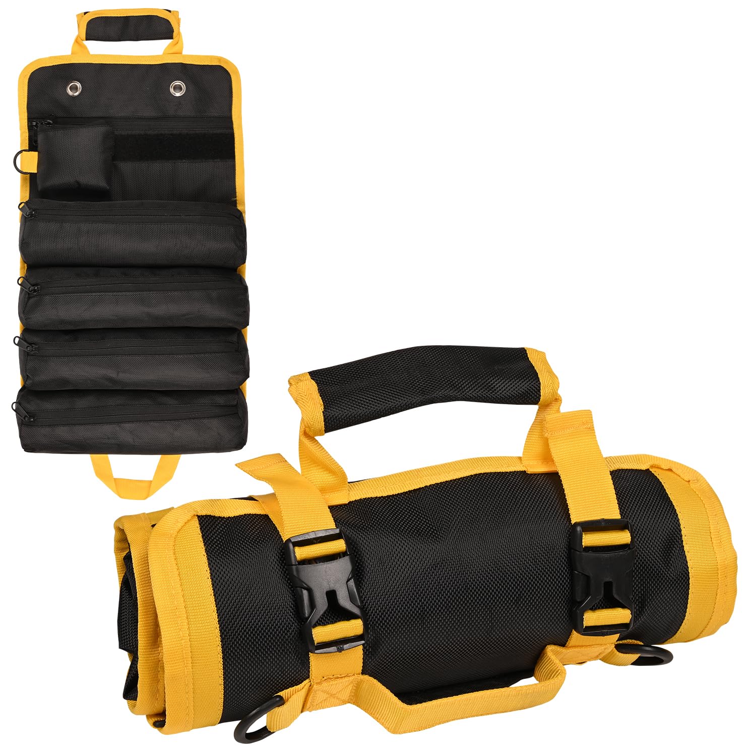 GIGAWATTS Household Tool Bag Roll Up with Pockets Heavy Duty Buckles Multipurpose Tools Organizer Durable Storage Kit for Professional Home Electrician Technician Plumber (Pack of 1, Yellow & Black)-image-8