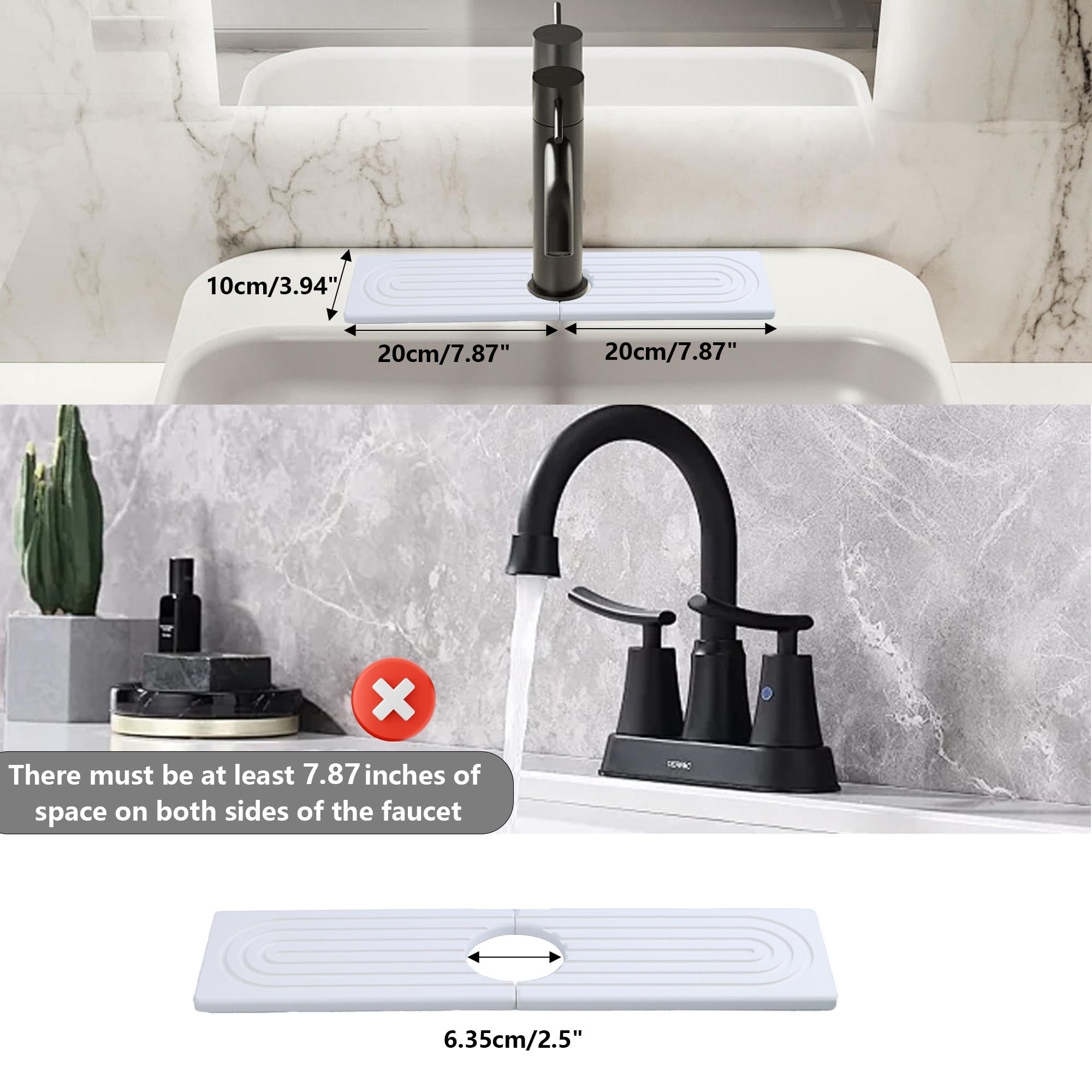 LVYKING Faucet Mat for Kitchen Sink, Quick Drying Diatomite Mat, Super Absorbent Sink Splash Guard, Stone Mat Around Faucet for Kitchen,Bathroom (White, 16 Inch)
