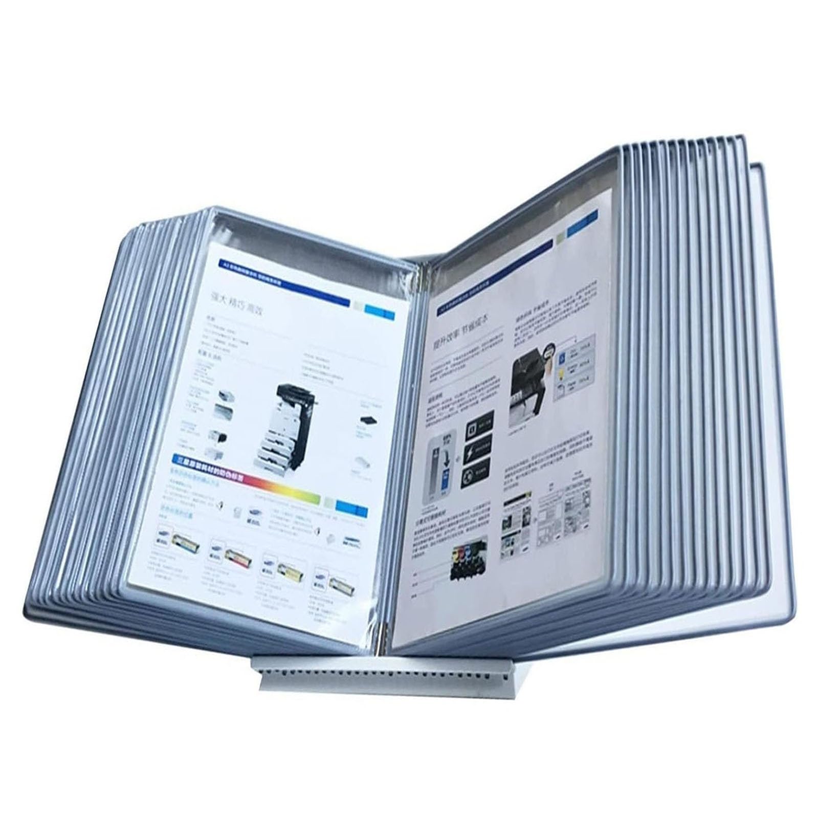 IUokLU Desktop Reference System - Wall Mount Reference Organizer, PVC and Metal Catalog Display Rack, 30 Page Letter-Size, for Office, Workshop, Restaurant Reference and Storage A4 Document (Grey)