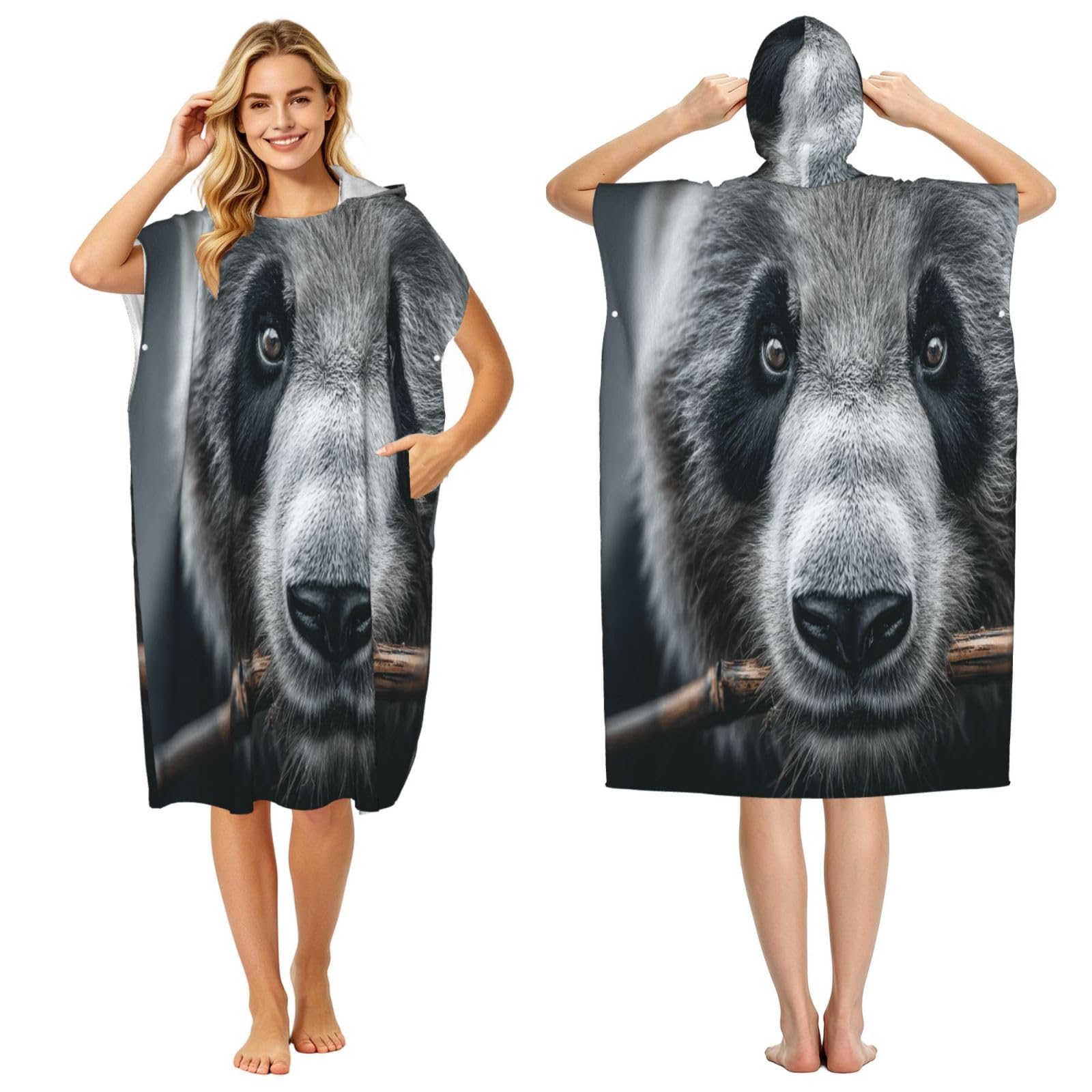 DTHKJNLSF Lonely Panda Adult Hooded Beach Poncho Towel