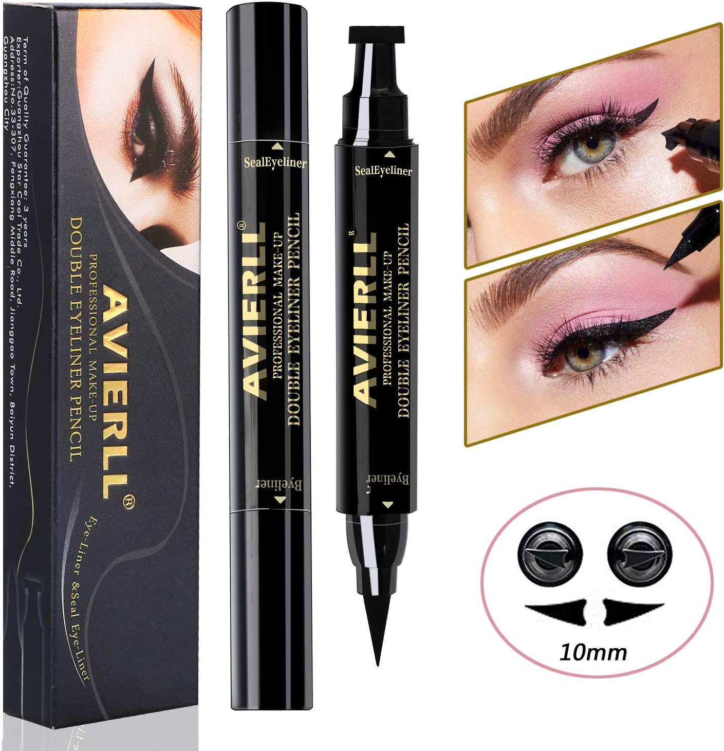 Eyeliner Stamp, Vimpro 2 in 1 Double Sided Wing Eyeliner Stamp Black, Waterproof, Smudge Proof, Long Lasting Liquid Eye Liner Pen, Vamp Style Wing, 2 Pens in a Pack - 10 mm (Left and Right)