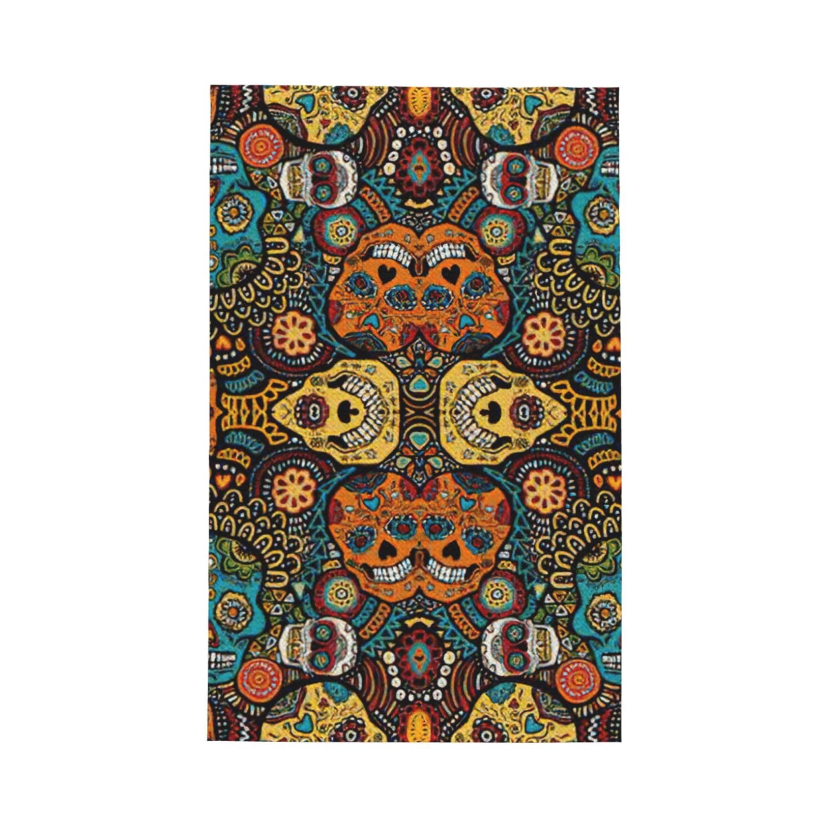 CKGODGF Colorful Sugar Skulls Print Absorbent Waffle Dishcloths,Kitchen Towels With Hanging Loops,Tea Towels.