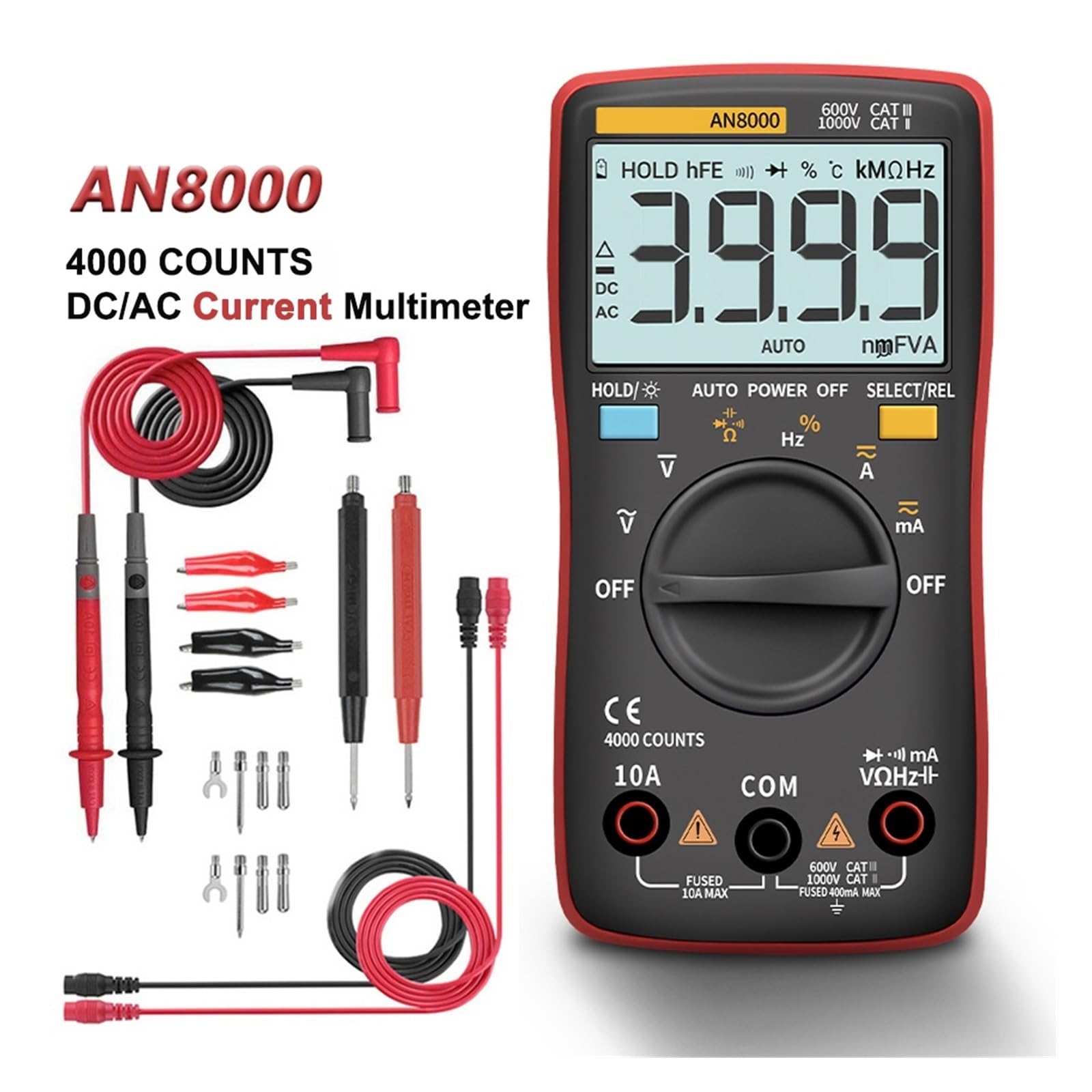 GERRIT multimetro Digitale Multimetro Digitale 4000 conteggi Tester condensatore Professionale misuratore esrs richmeters misuratore di induttanza Tester Digitale (Color : AN8000 Red PRO)