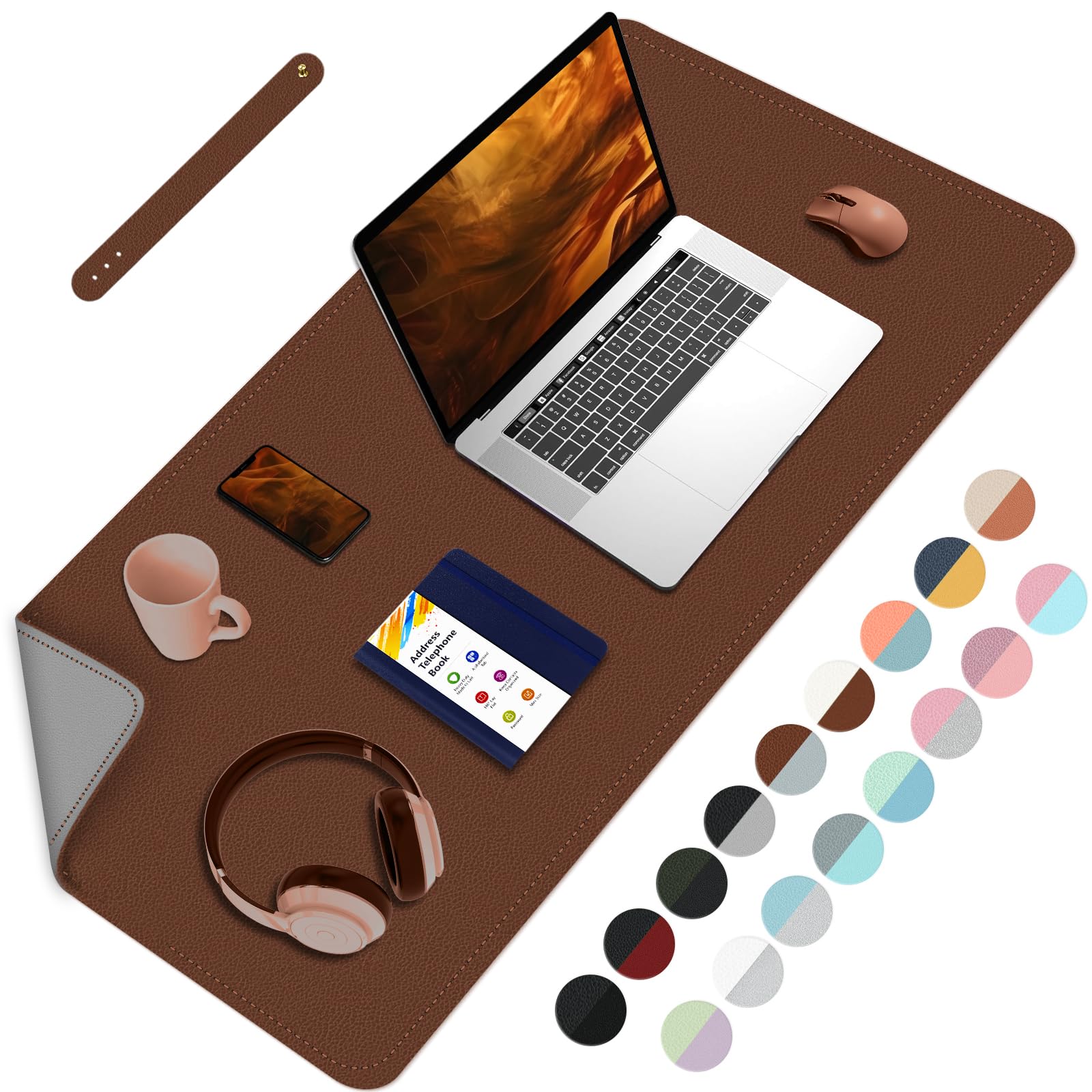 Tapis de bureau double face en cuir marron imperméable pour ordinateur
