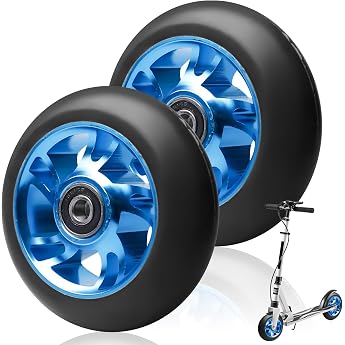 Stunt Scooter Wheels Pack of 2 Scooter Replacement Wheels 100 mm Scooter Wheels with ABEC-11 Bearings Aluminium Spoke Core Scooter Replacement Wheels Compatible with Most Stunt Scooters and Kick Scooters Blue