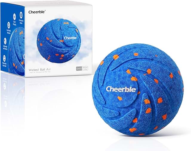 Cheerble Interactive Dog Ball - Wicked Ball Air Self Moving Dog Ball, Intelligent Interactive Dog Toy with 3 Play Modes, Birthday Gift with LED Lights - Blue product image