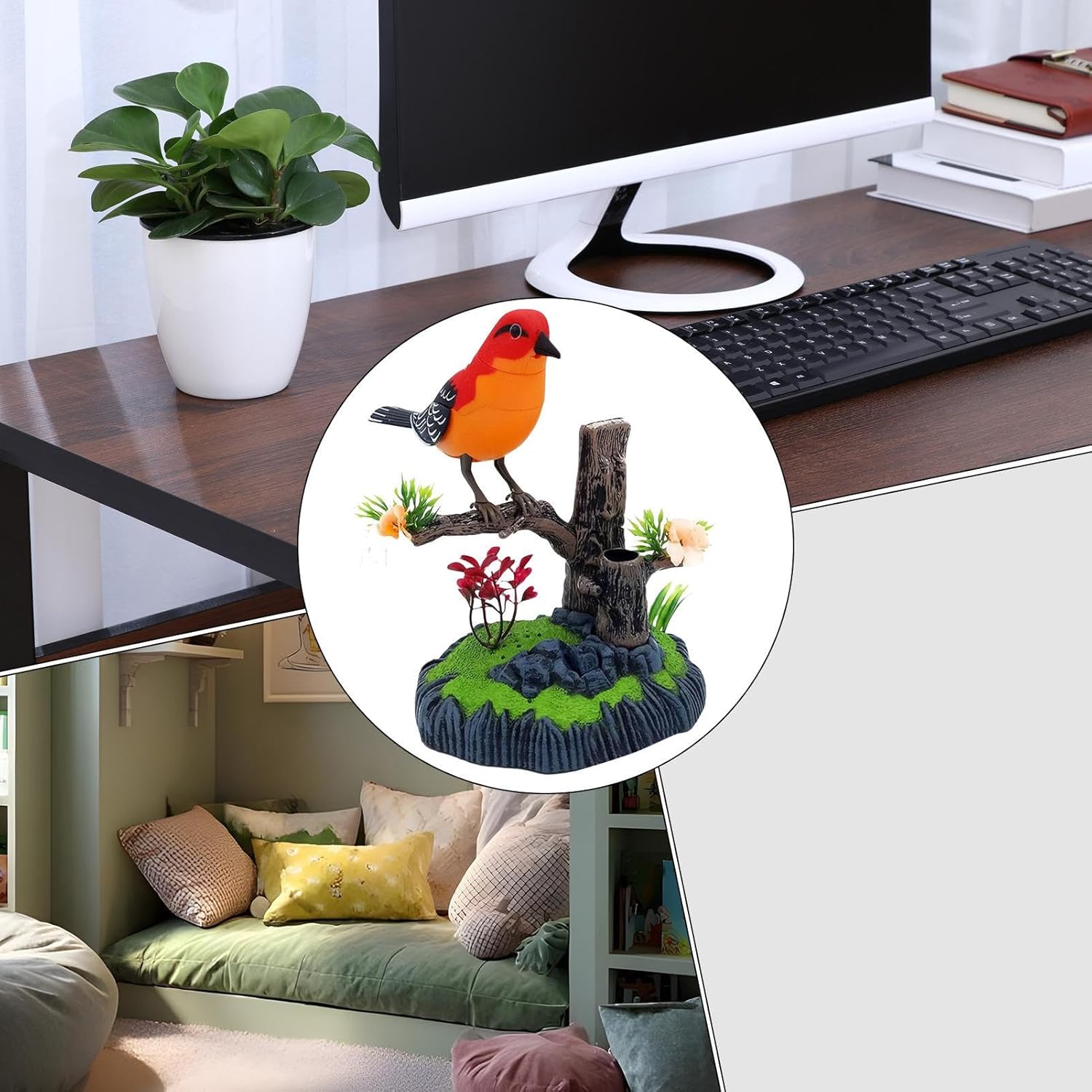 Companion Electronic Bird | Squeak Pen Organizer | Realistic Decorative Pet Bird for Kids Room, Living Room, Kitchen, Birthday and Easter for All