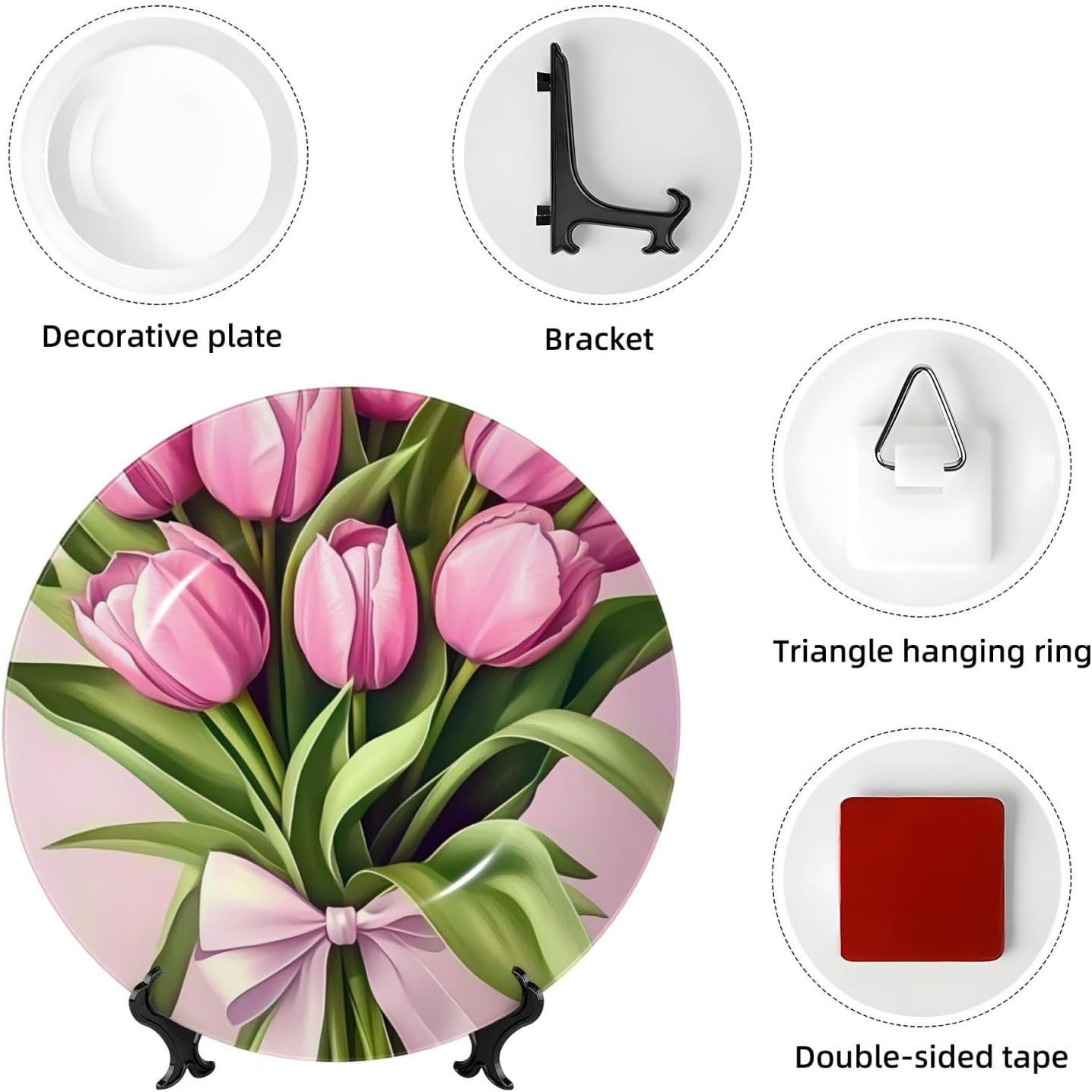 Mother Day Tulips Style Ceramic Plate Display Home Display With Stand Wall Hanging Plate For Home Decor 10 Inch