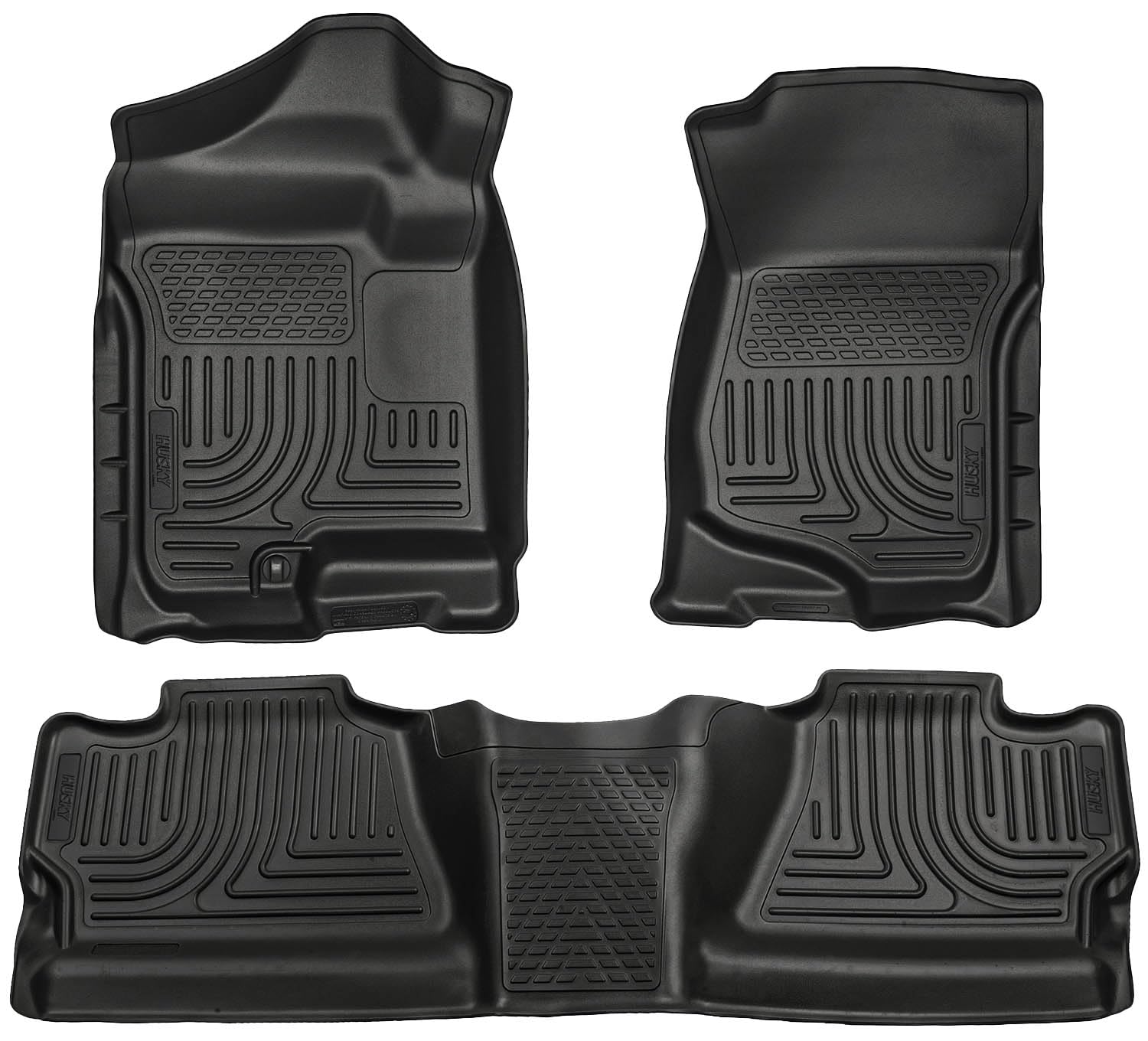 Husky Liners Weatherbeater Floor Mats | Fits 2007 - 2013 Chevrolet Silverado & GMC Sierra 1500; 2007-2014 Silverado/Sierra 2500/3500 Crew Cab (Footwell Coverage) | Front & 2nd Row, 3-pc Black - 98201
