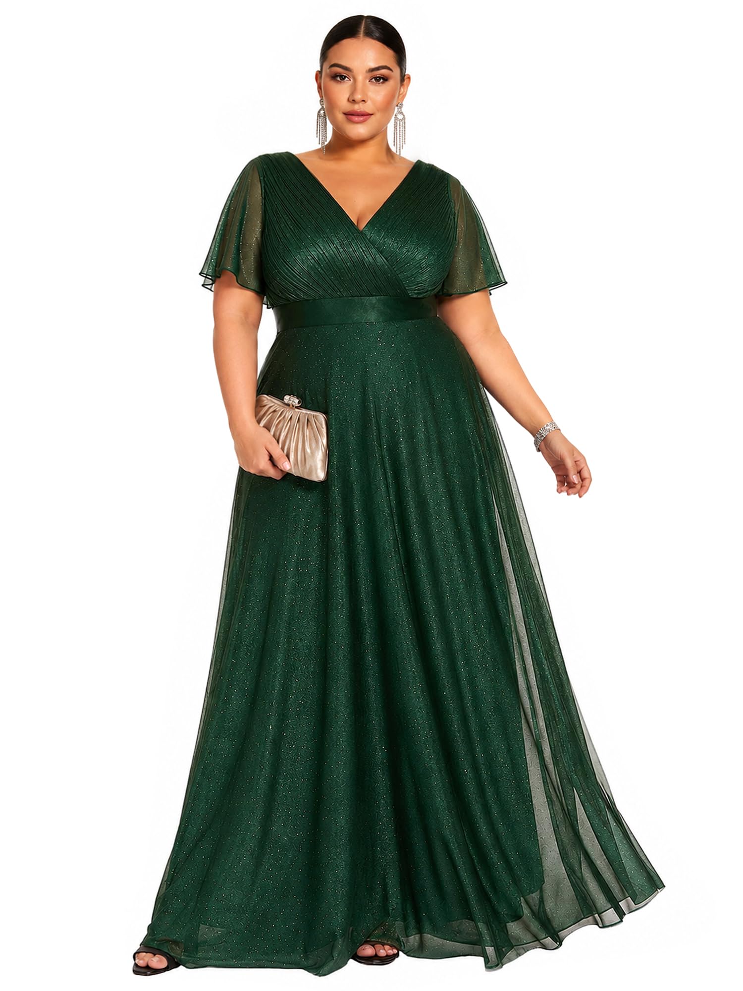 Ever-Pretty Plus Women's Fall Glitter Plus Size Formal Evening Dresses