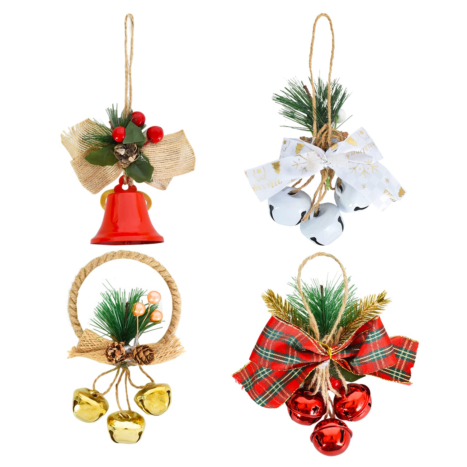Photo 1 of (PACK OF 2) Christmas Hanging Bells Ornaments Decoration, 4 Pack Christmas Tree Bell Decorative Pendant for Xmas Holiday Farmhouse Home Door Crafts Decorations (Red, White, Gold)