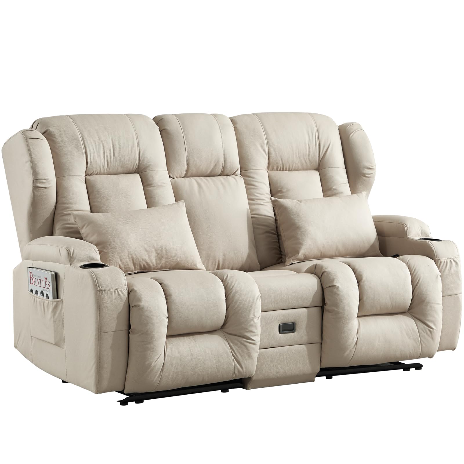 SAMERY Relaxsessel mit Liegefunktion Fernsehsessel Manuell Verstellbar, Zweisitzer Sofa Kinosessel 2 Sitzer mit Getränkehalter Schublade Buchse Stoffbezug