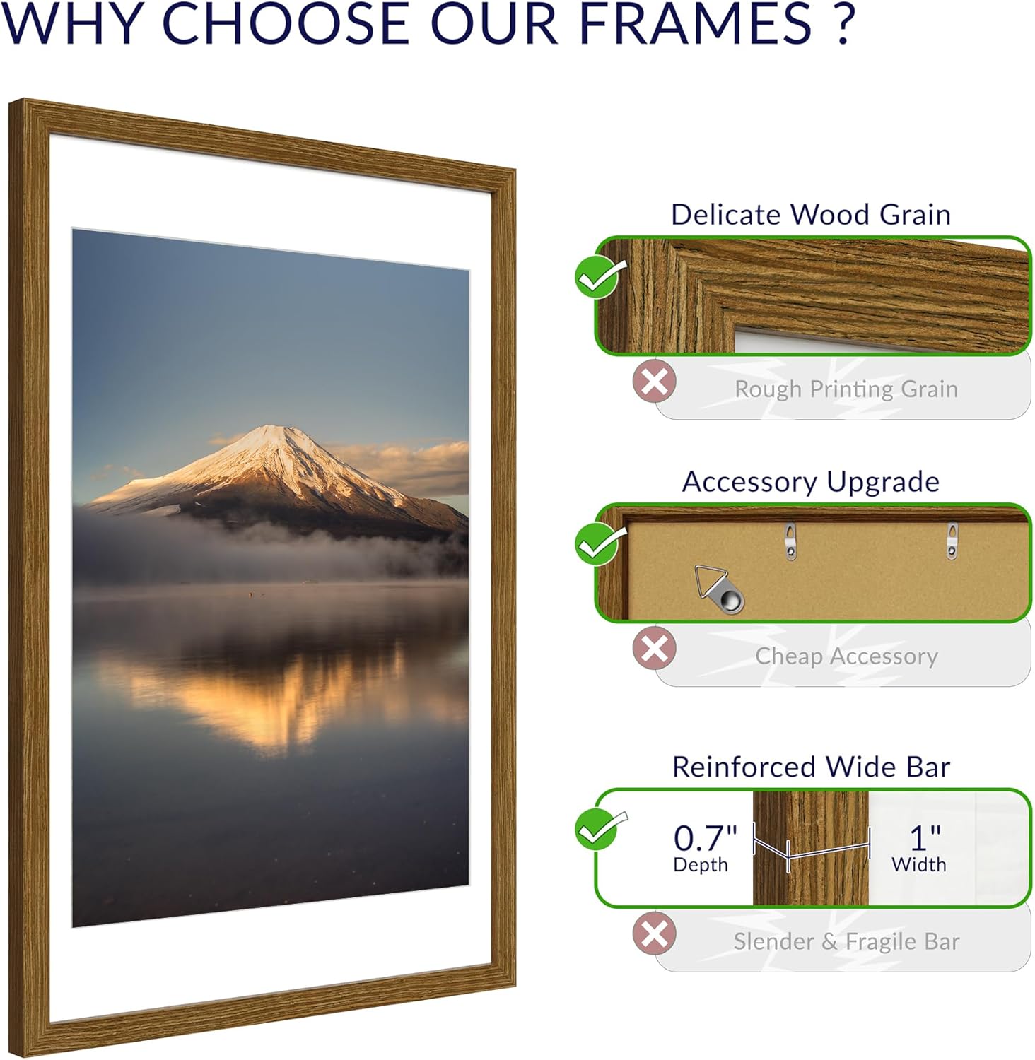Condition photo showing Good Condition for 20x30 poster frame, display pictures 16x24 with mat or 20x30 without, wall hanging frames, rustic brown, 3 pack brown 20x30